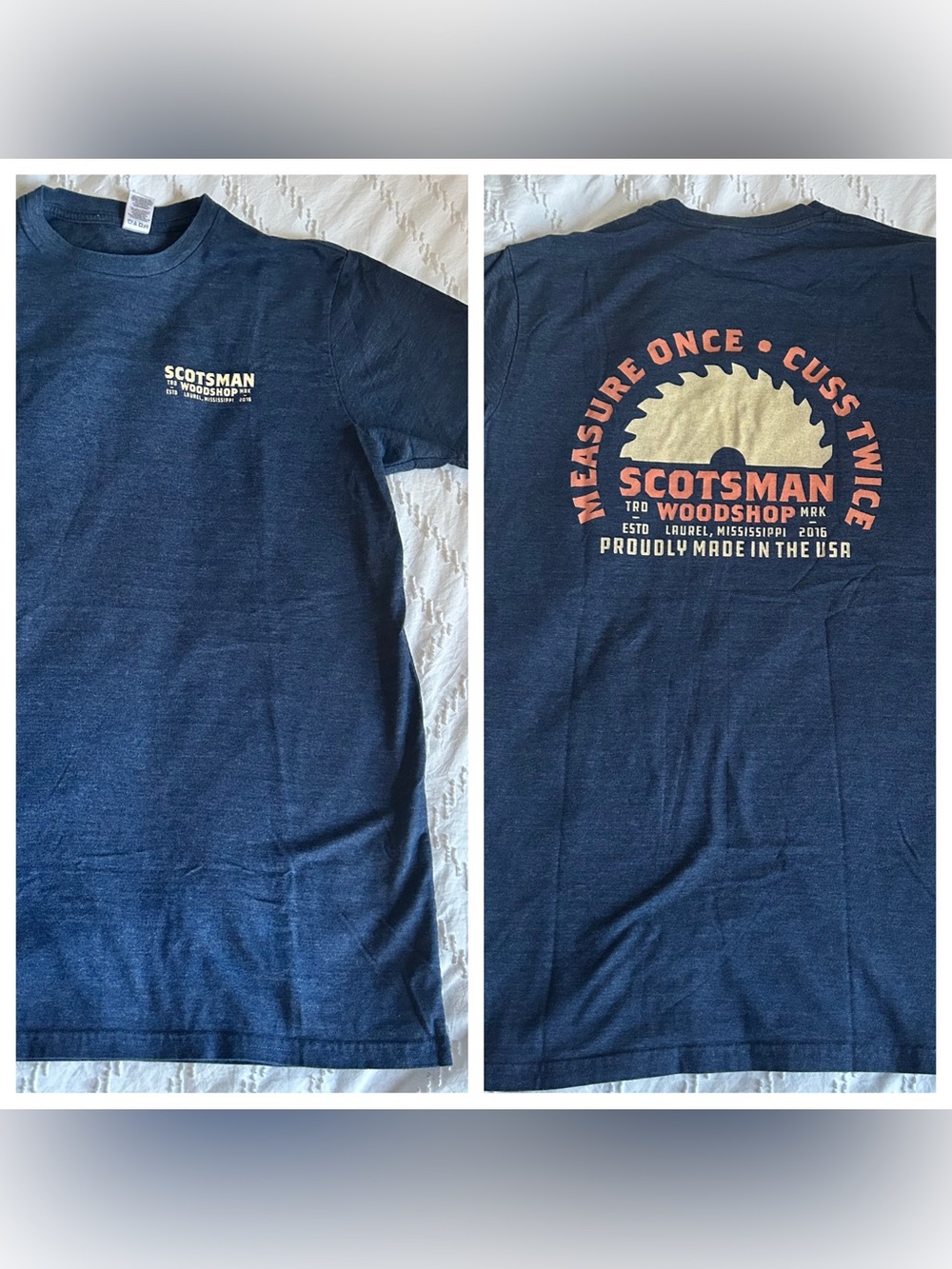 Scotsman Woodshop Laurel MS HGTV Home Town Ben Napier Blue Short Sleeve L Men